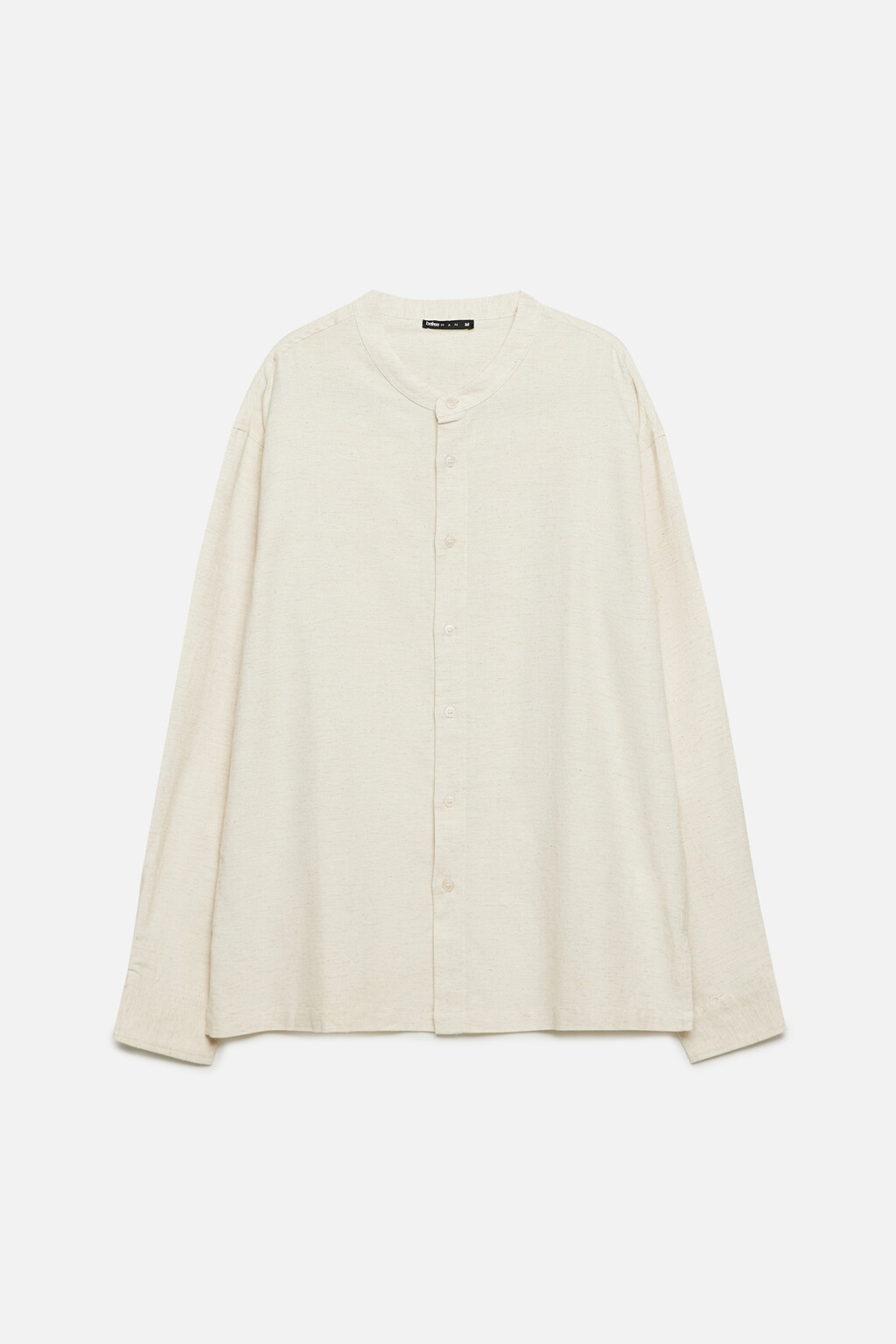 Рубашка прямая льняная с воротником-стойкой - цвет бежевый - 9