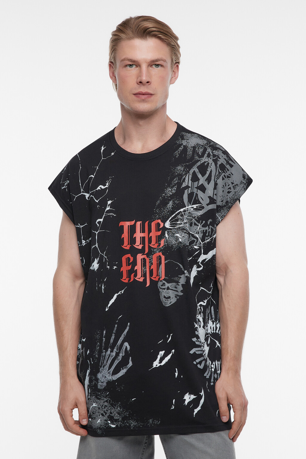 Майка oversize хлопковая с принтом с черепами - цвет черный - 2