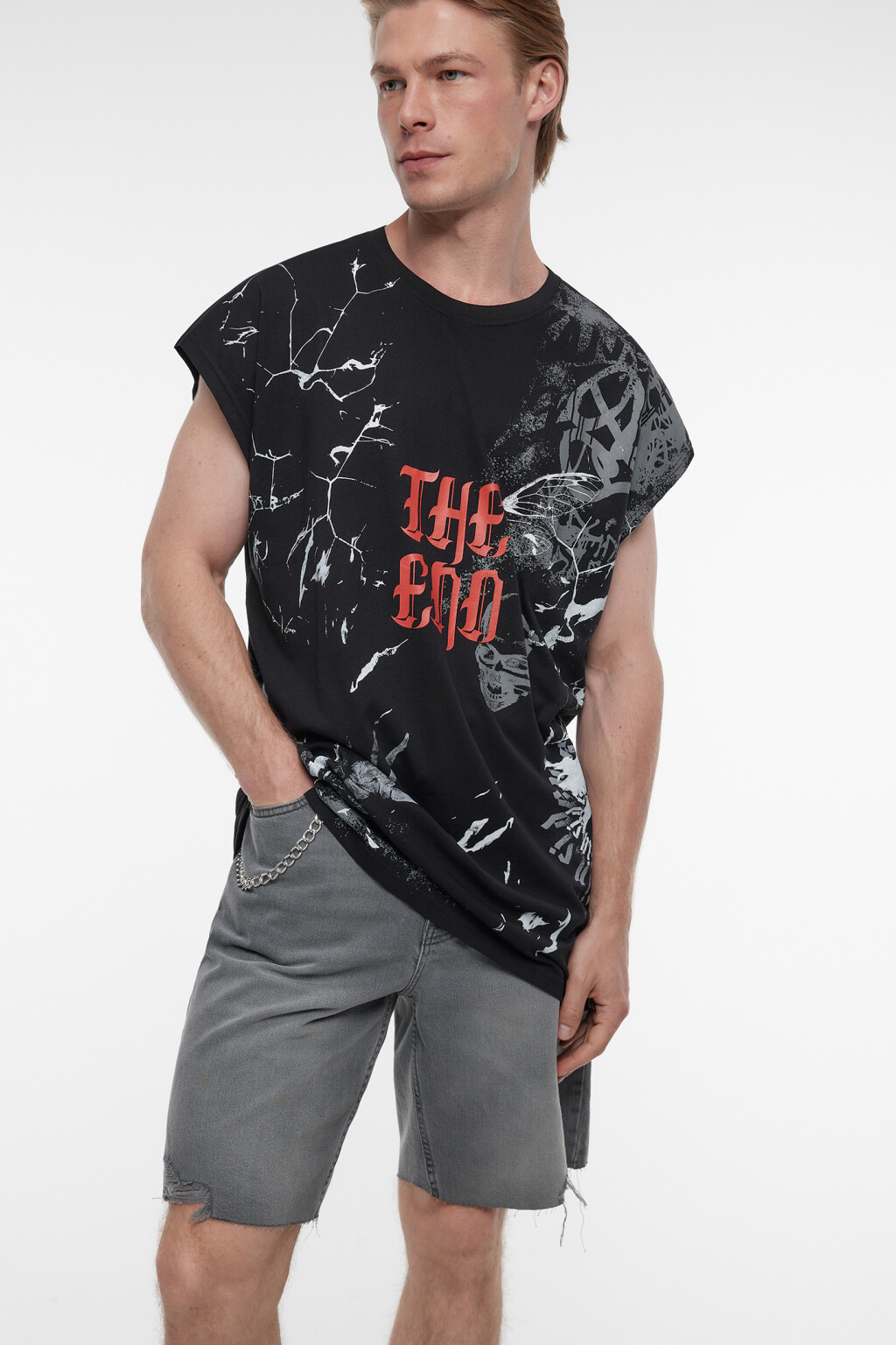 Майка oversize хлопковая с принтом с черепами - цвет черный - 1