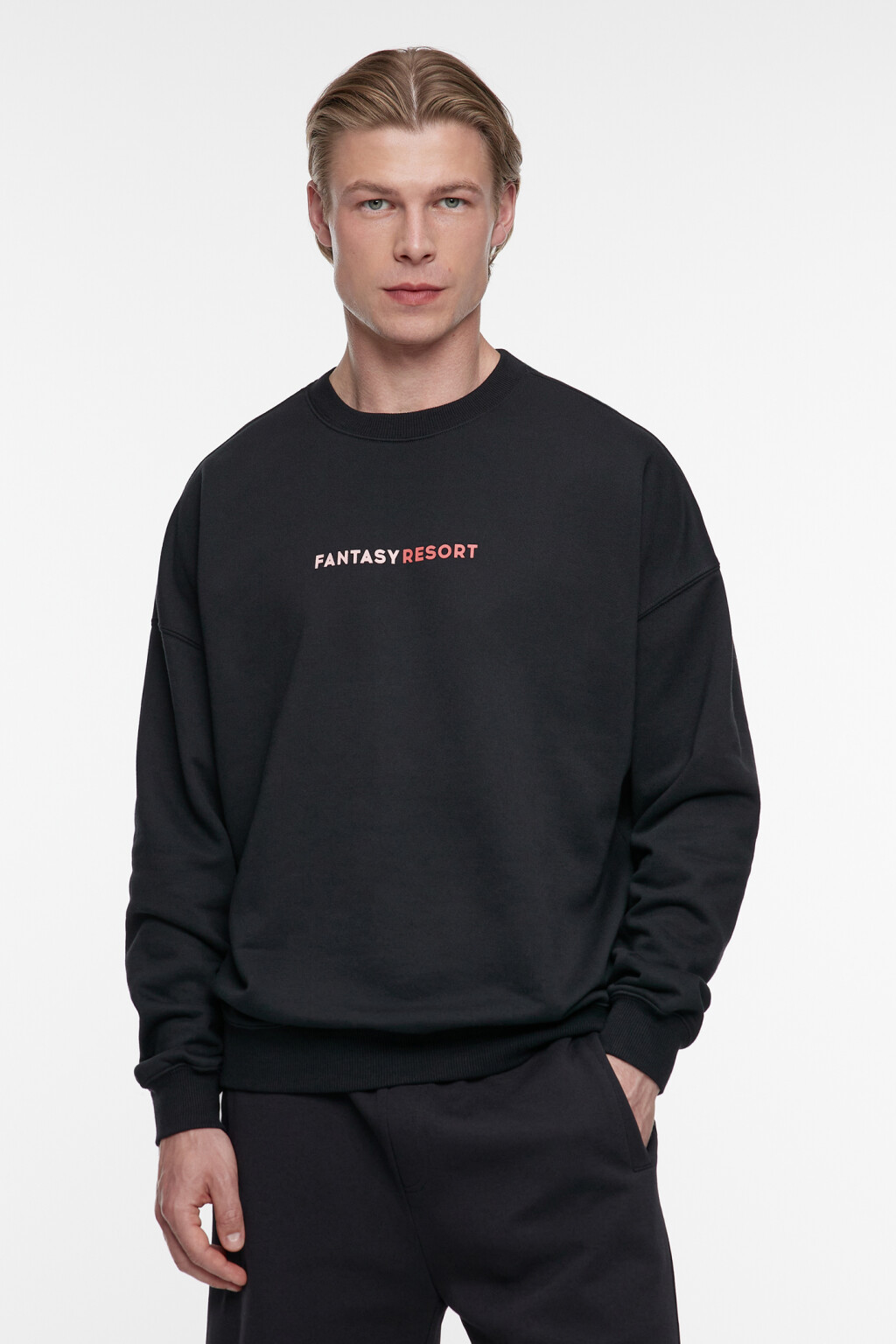 Свитшот прямой хлопковый с принтом и надписью - цвет черный - 3