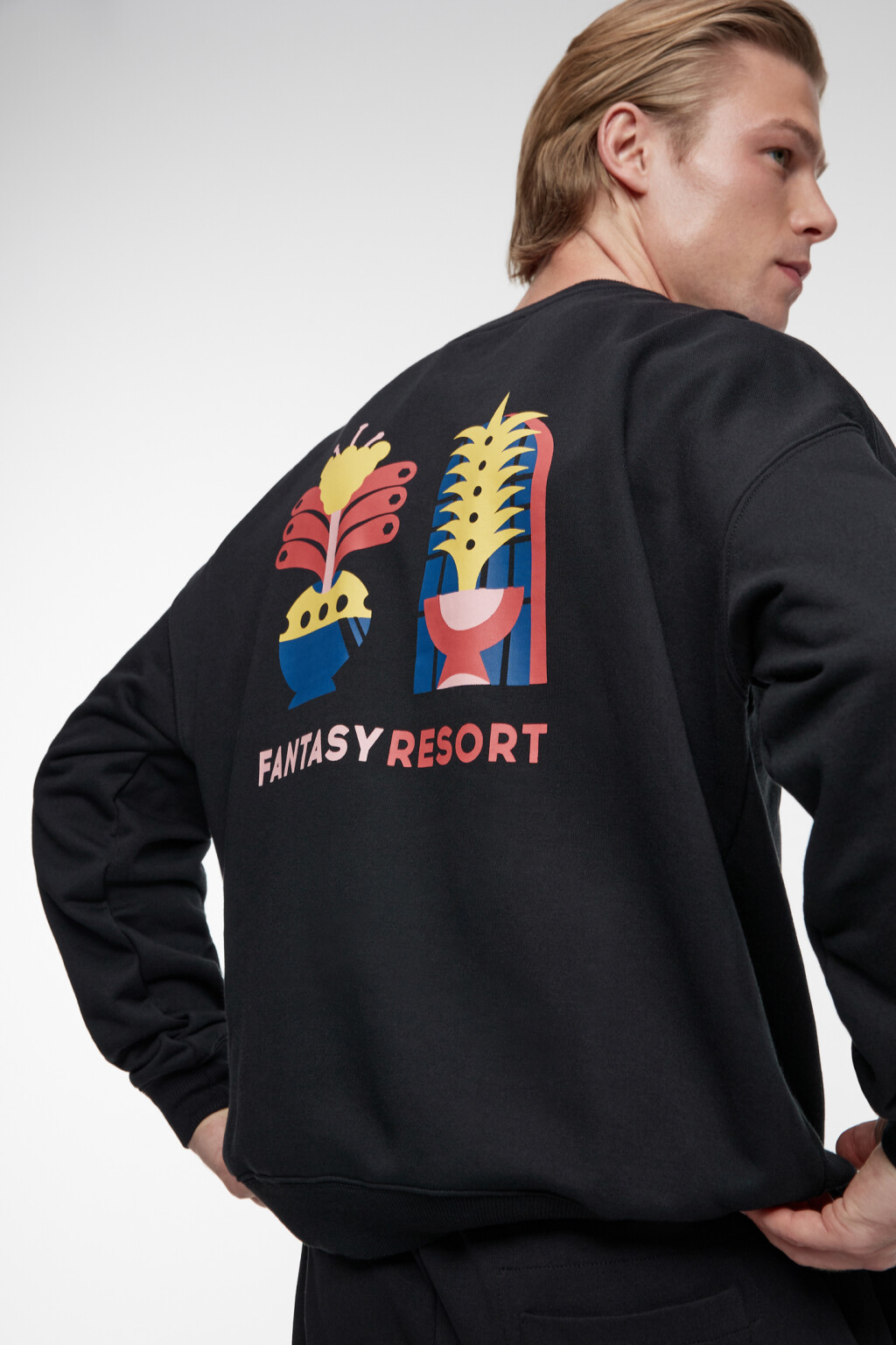 Свитшот прямой хлопковый с принтом и надписью - цвет черный - 2