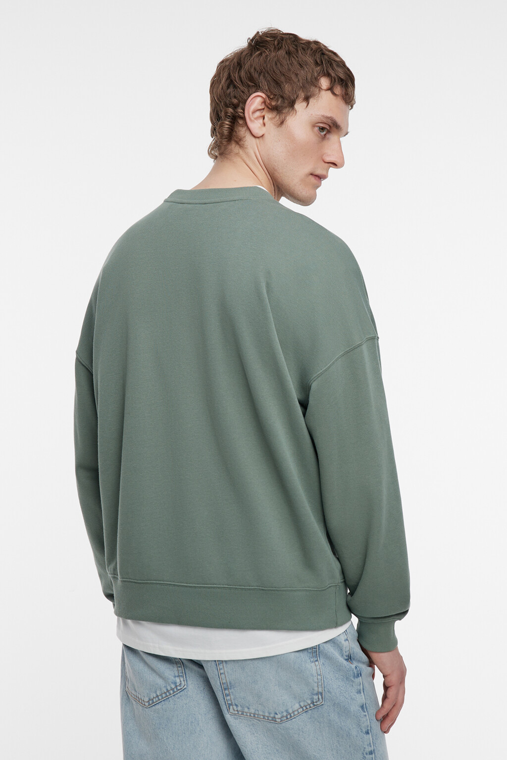 Свитшот хлопковый с накладным карманом на груди - цвет зеленый - 4