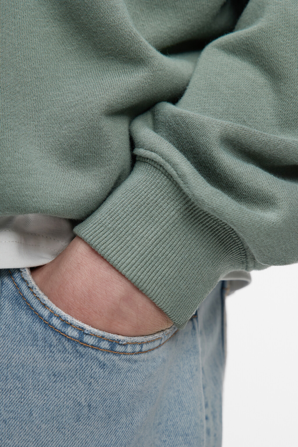 Свитшот хлопковый с накладным карманом на груди - цвет зеленый - 7