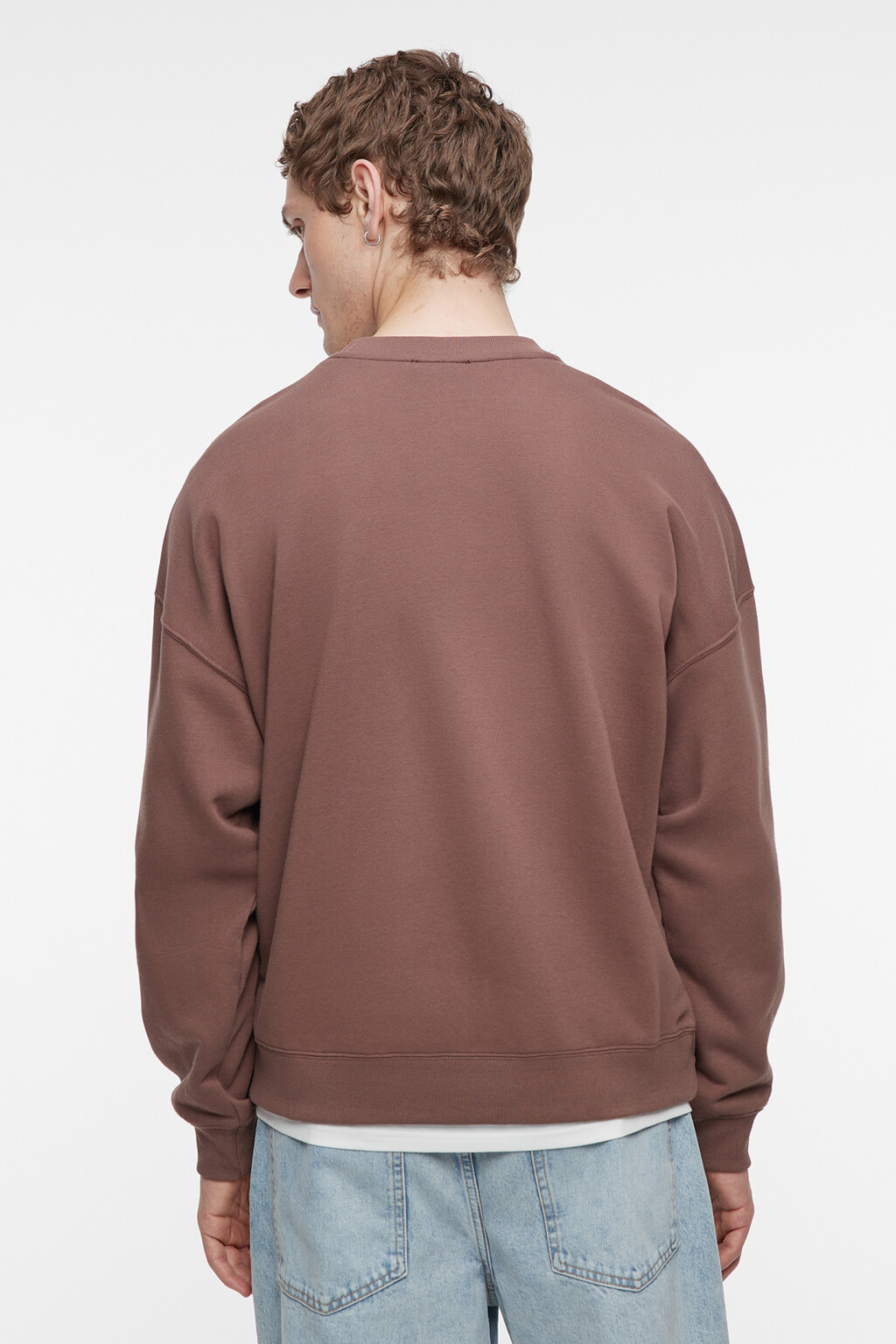 Свитшот хлопковый с накладным карманом на груди - цвет коричневый - 4