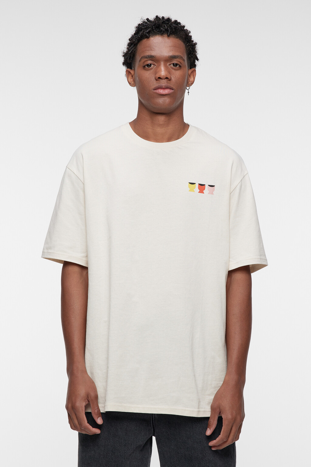 Футболка хлопковая свободная с летним принтом - цвет белый - 1