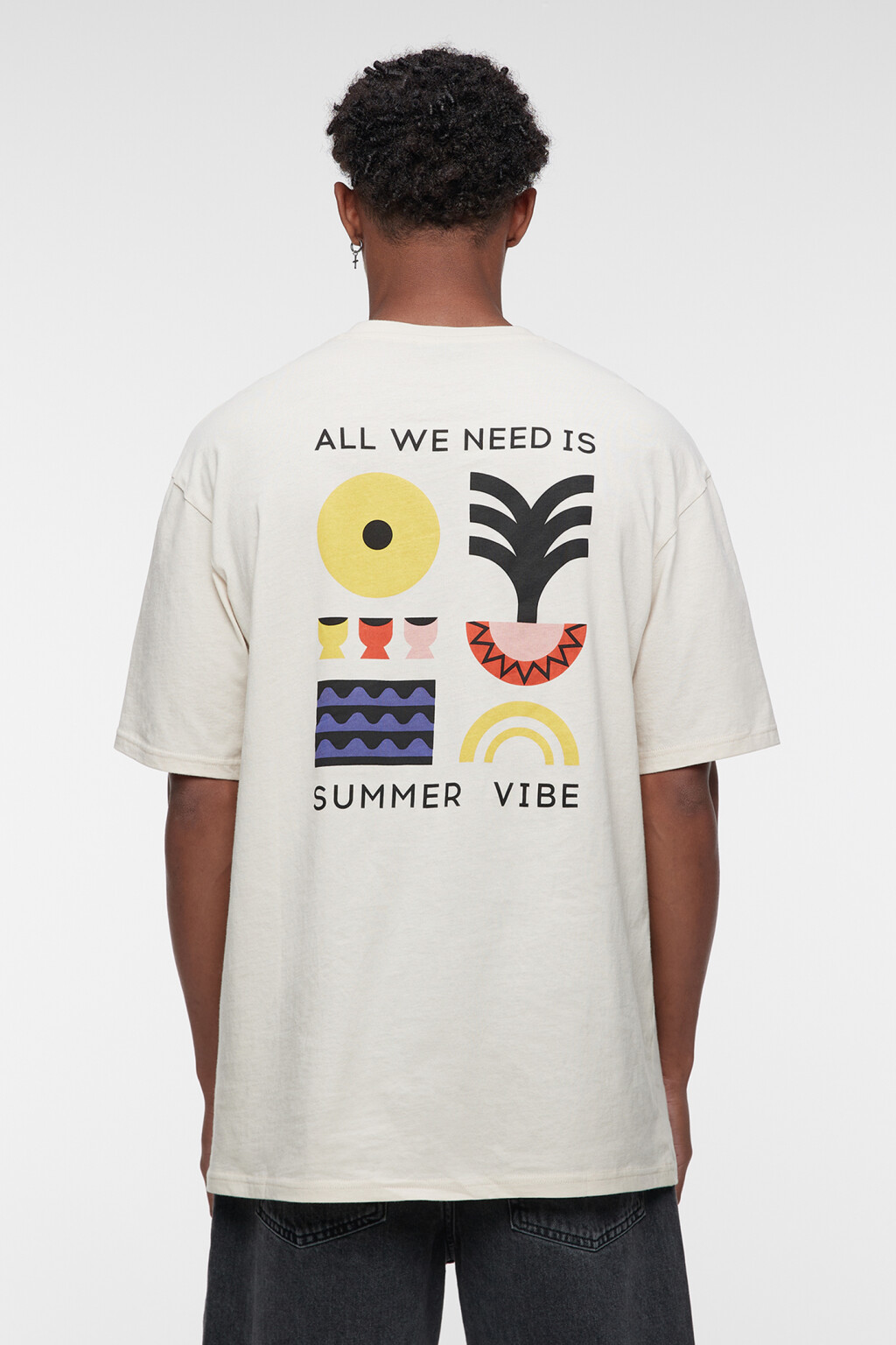 Футболка хлопковая свободная с летним принтом - цвет белый - 3