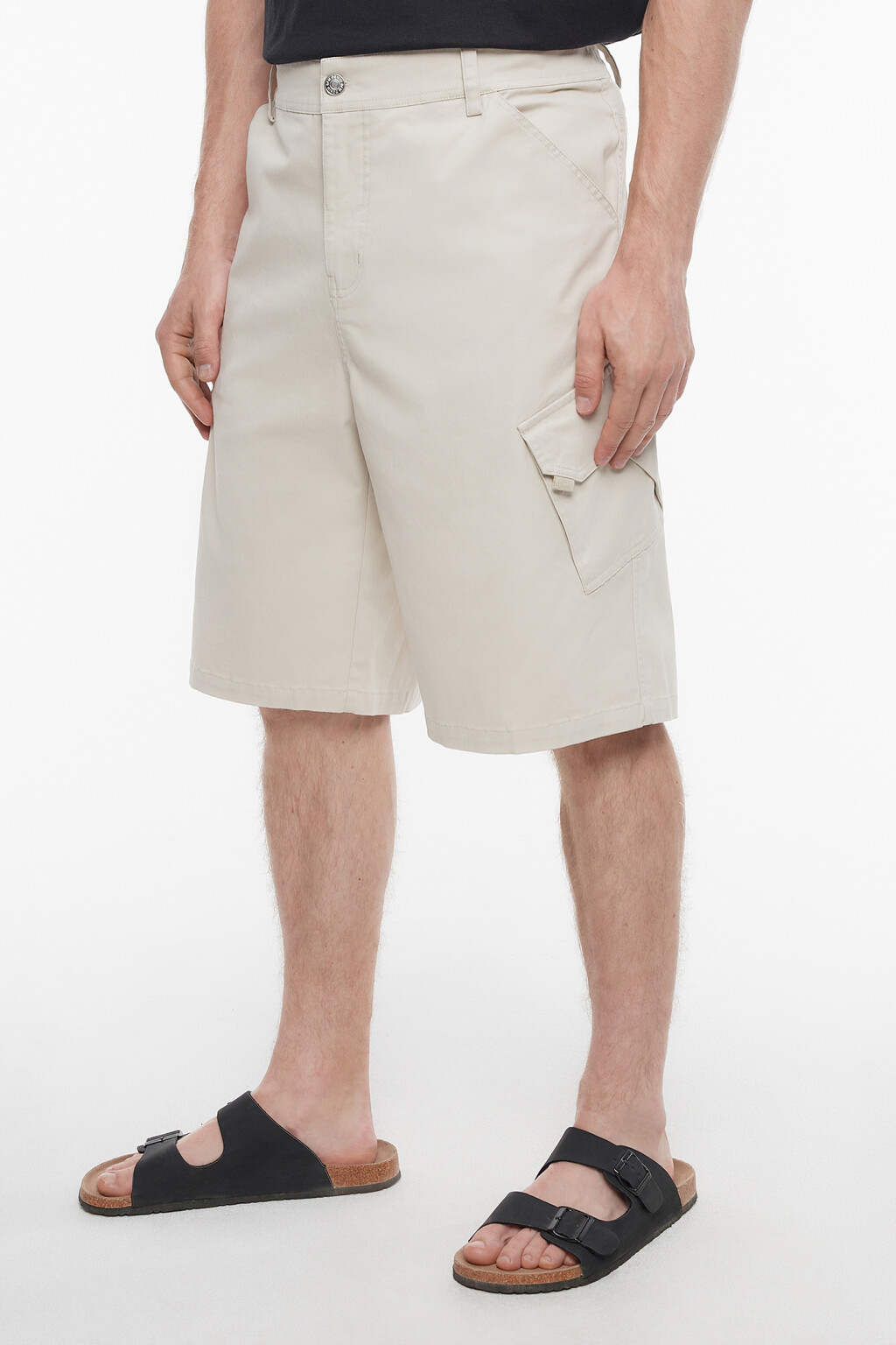 Шорты хлопковые с накладными карманами карго - цвет бежевый - 2