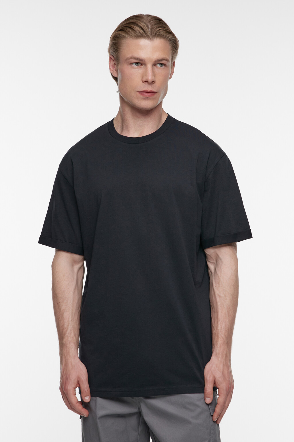 Футболка oversize хлопковая удлиненная - цвет черный - 1