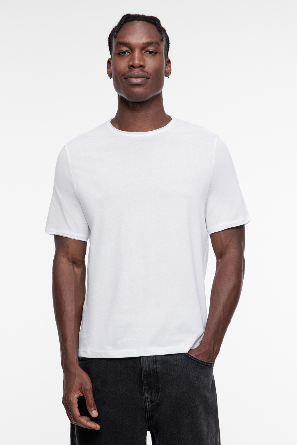 Футболка прямая хлопковая однотонная - цвет белый - 2