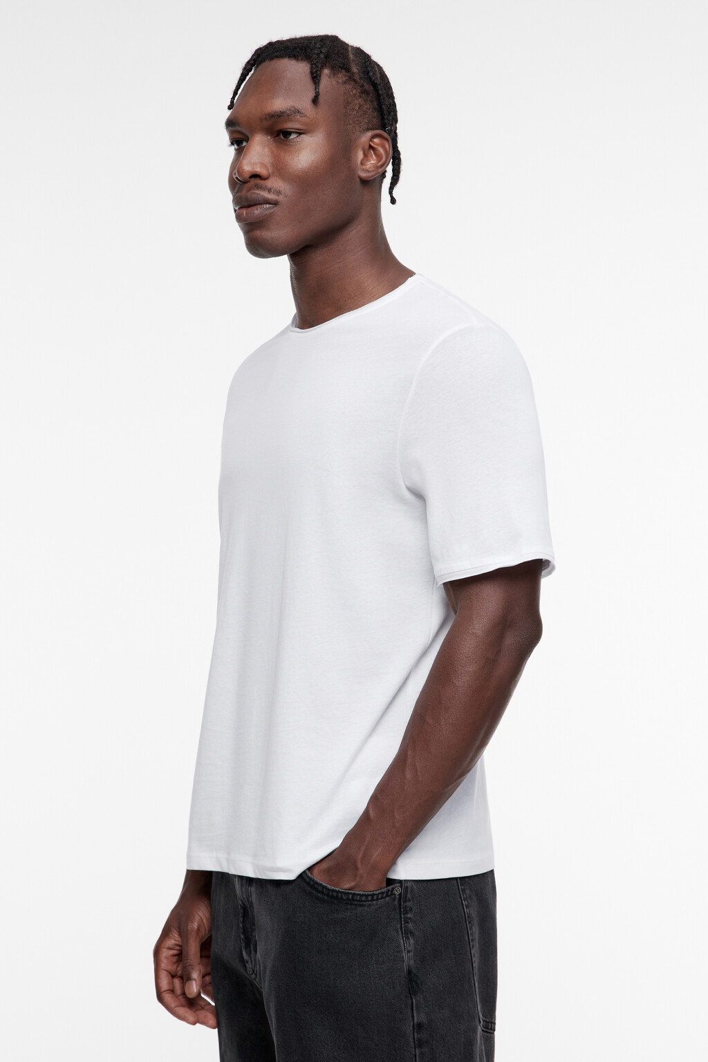 Футболка прямая хлопковая однотонная - цвет белый - 3
