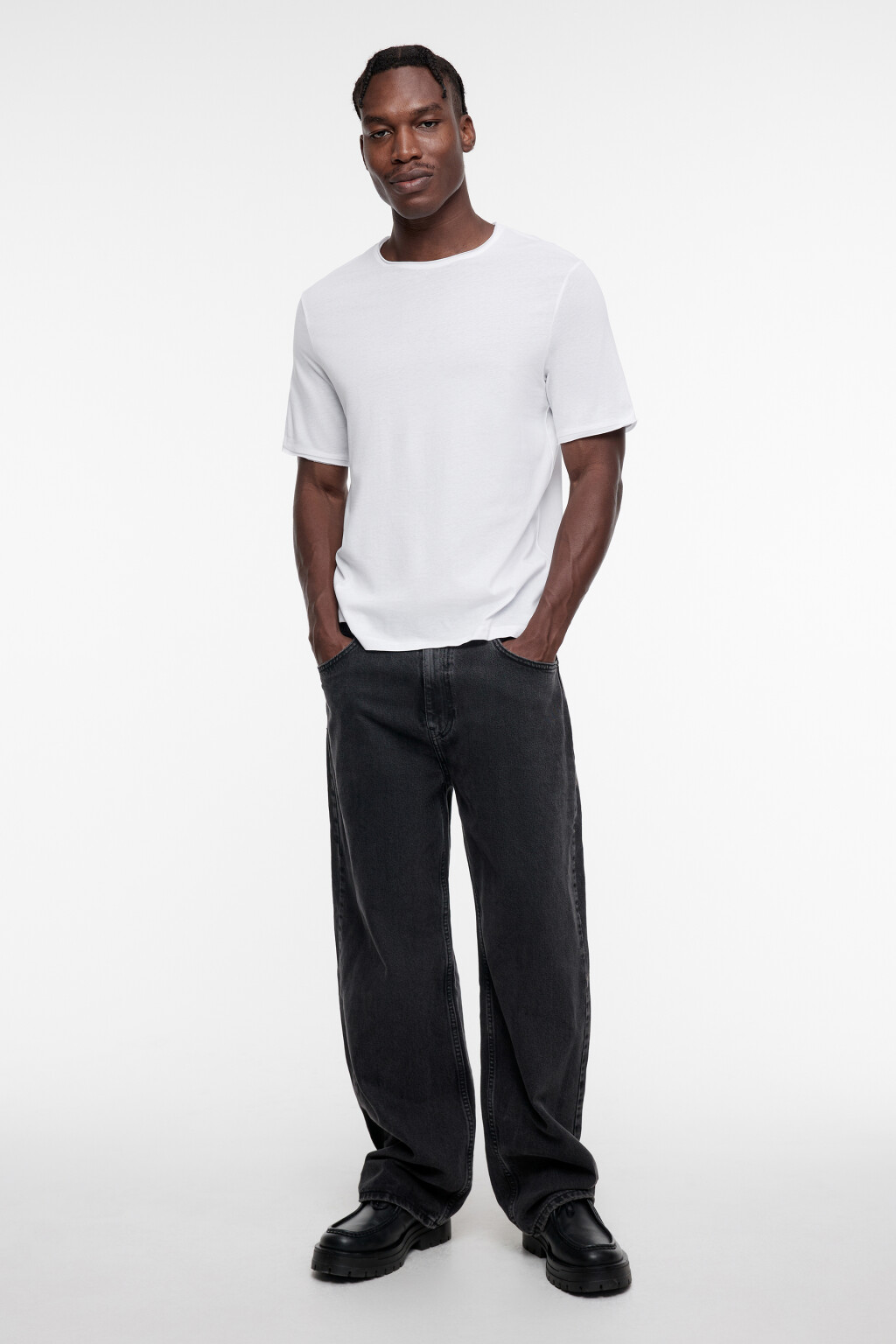 Футболка прямая хлопковая однотонная - цвет белый - 1