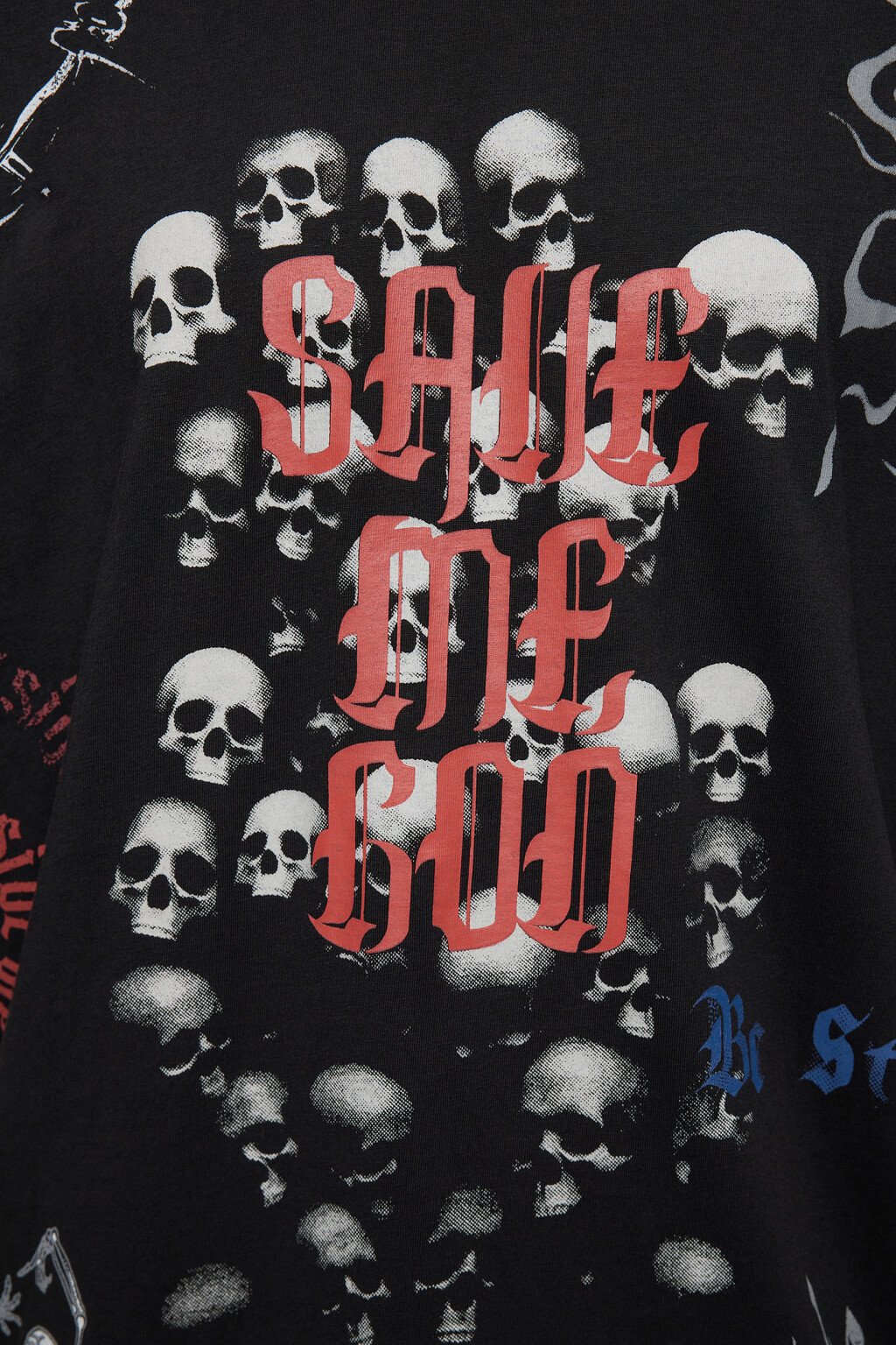 Футболка oversize хлопковая с принтом с черепами - цвет черный - 5