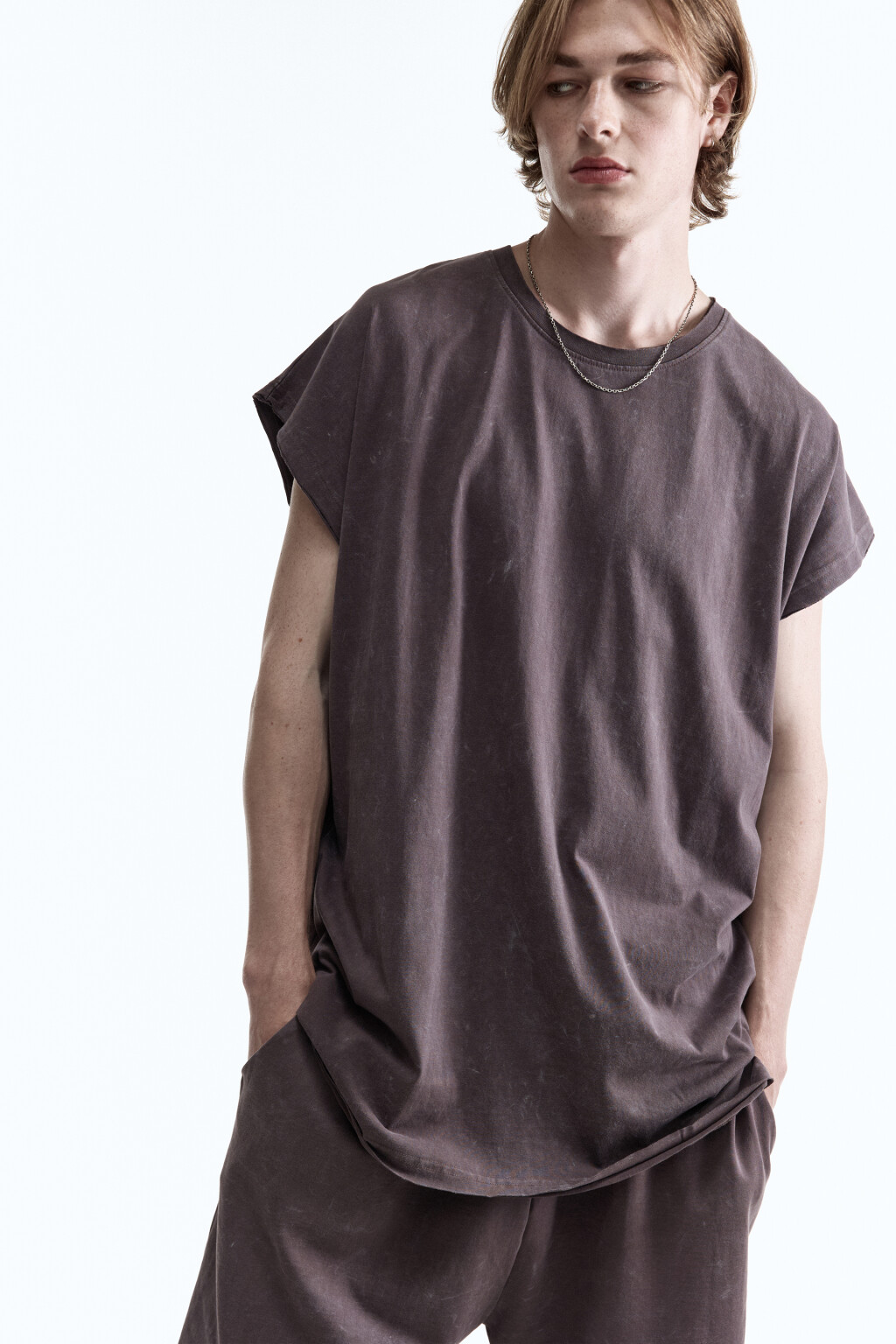 Футболка oversize хлопковая с вареным эффектом - цвет серый - 1