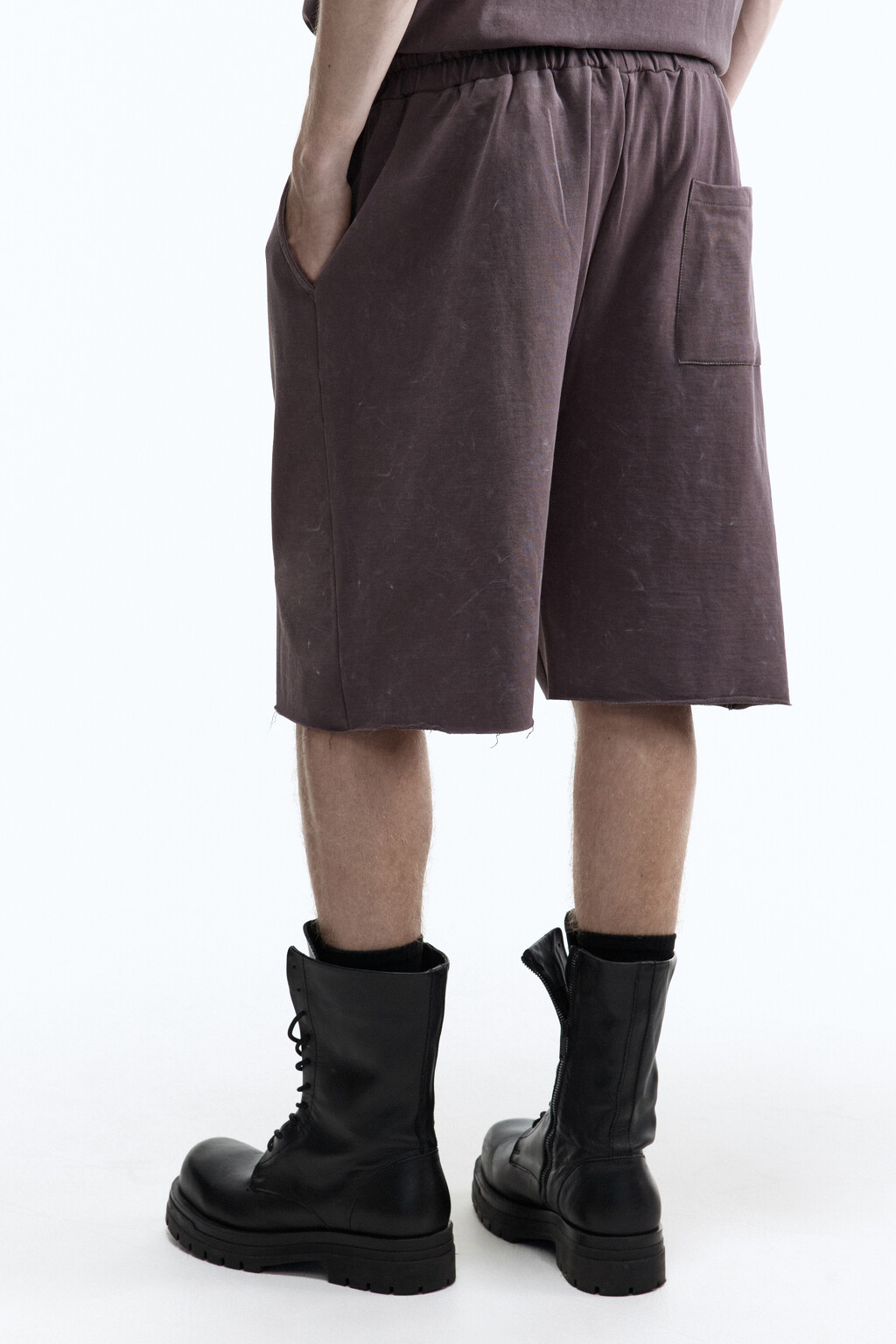 Шорты прямые хлопковые с обрезанными краями - цвет серый - 4