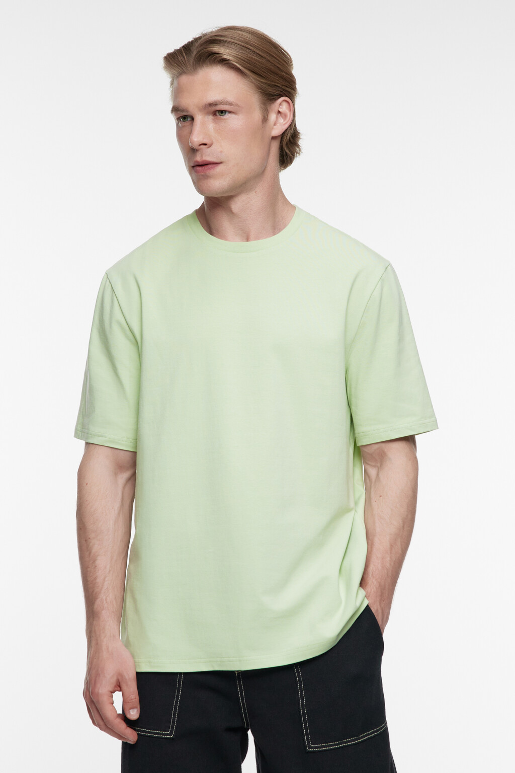 Футболка прямая хлопковая однотонная - цвет зеленый - 2