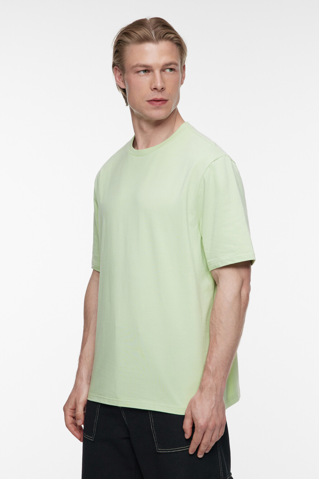 Футболка прямая хлопковая однотонная - цвет зеленый - 3