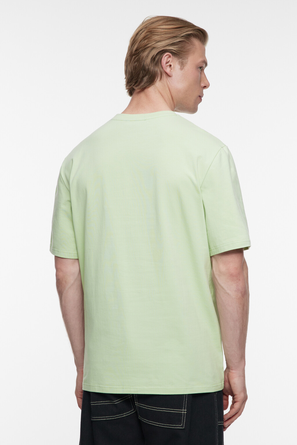Футболка прямая хлопковая однотонная - цвет зеленый - 4