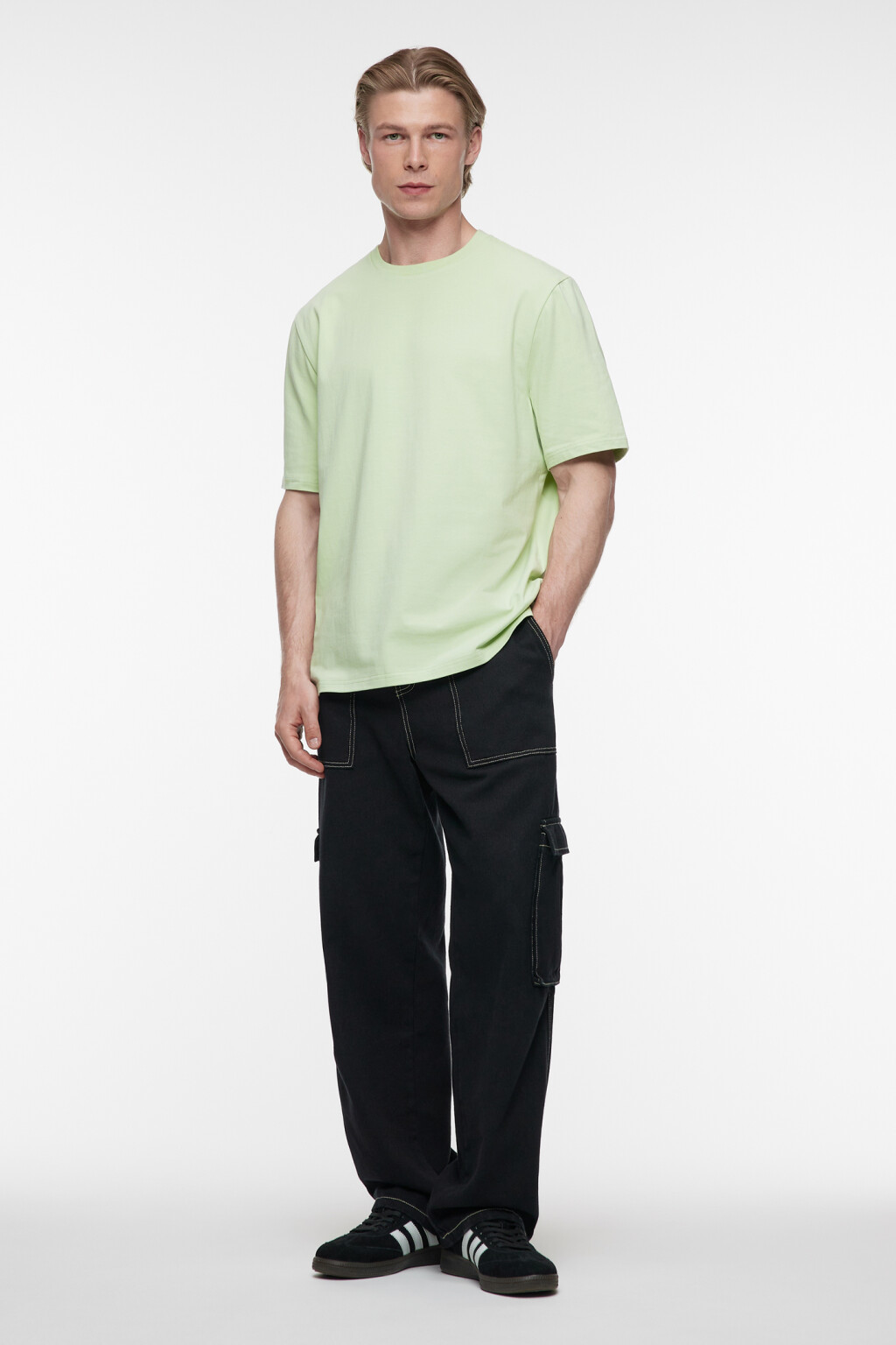 Футболка прямая хлопковая однотонная - цвет зеленый - 1