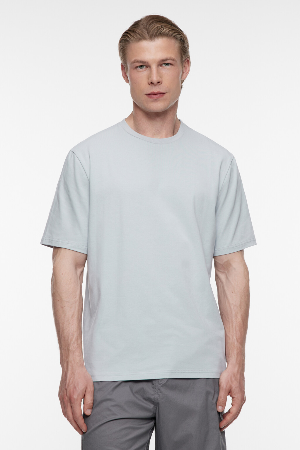 Футболка прямая хлопковая однотонная - цвет серый - 2