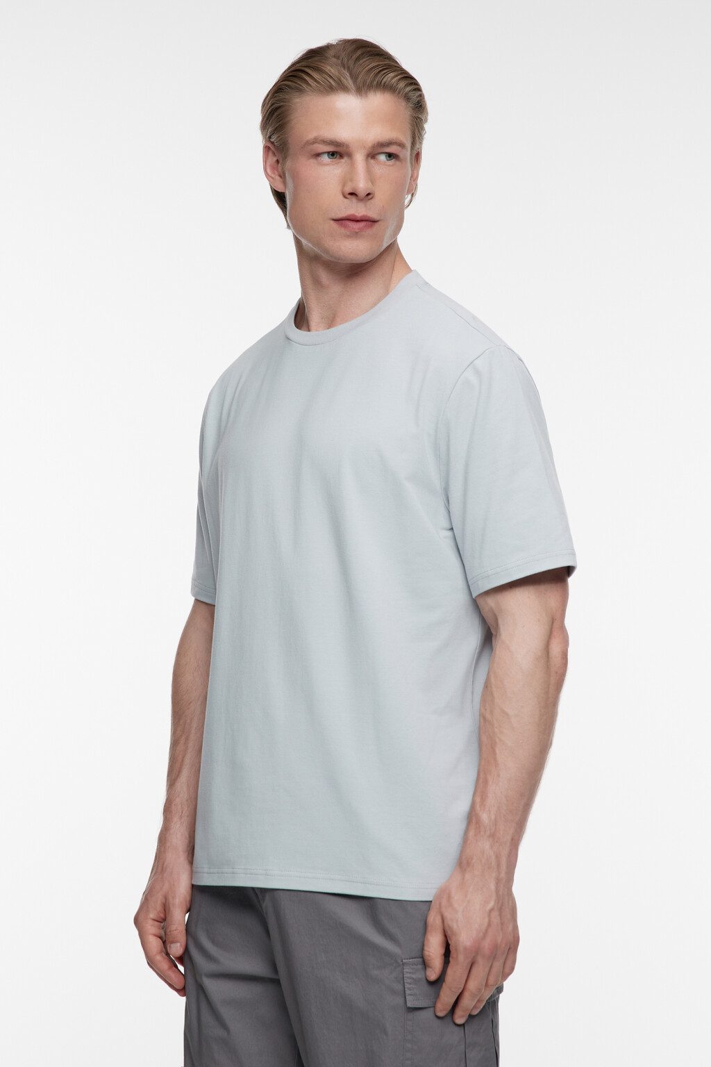 Футболка прямая хлопковая однотонная - цвет серый - 3