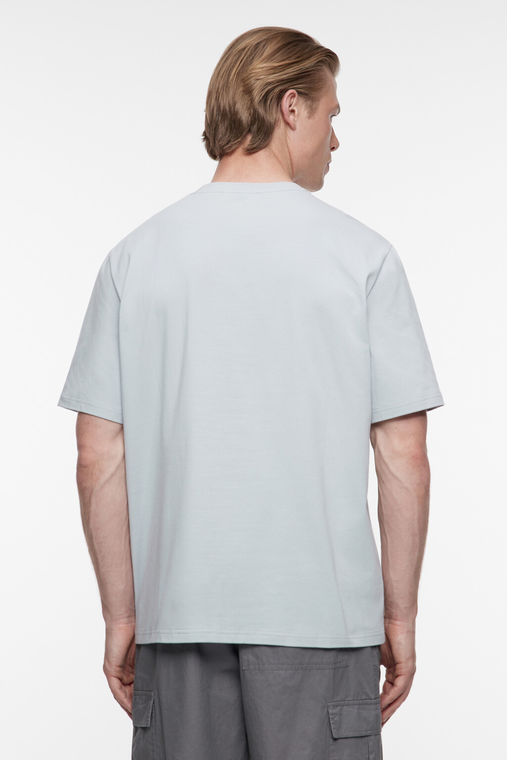 Футболка прямая хлопковая однотонная - цвет серый - 4