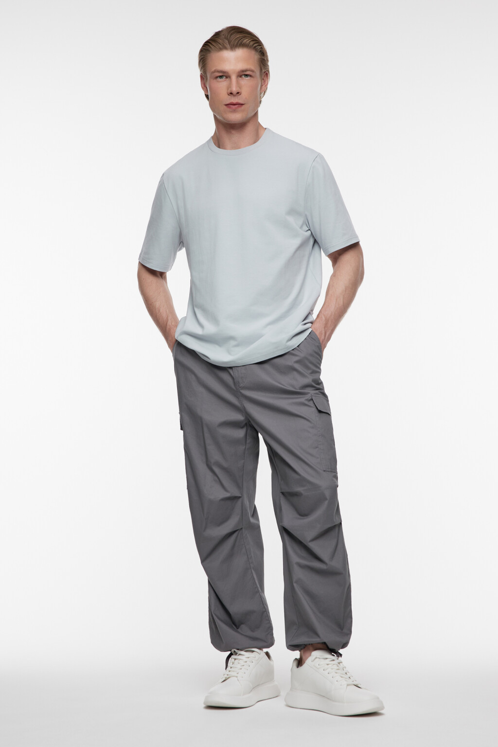 Футболка прямая хлопковая однотонная - цвет серый - 1