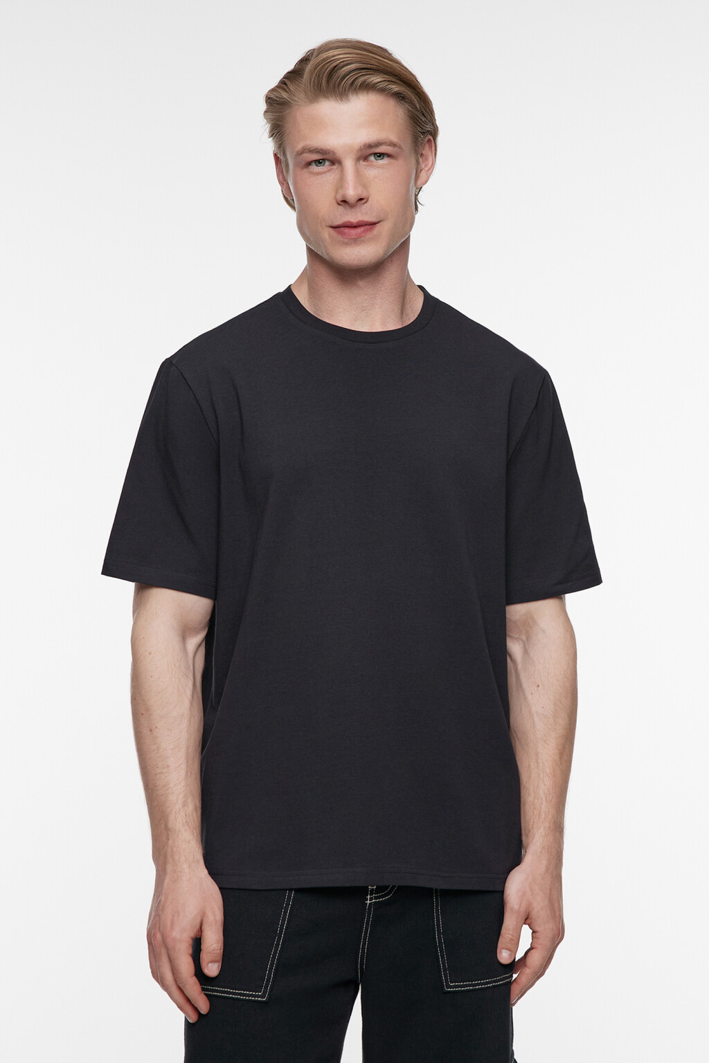 Футболка прямая хлопковая однотонная - цвет черный - 1