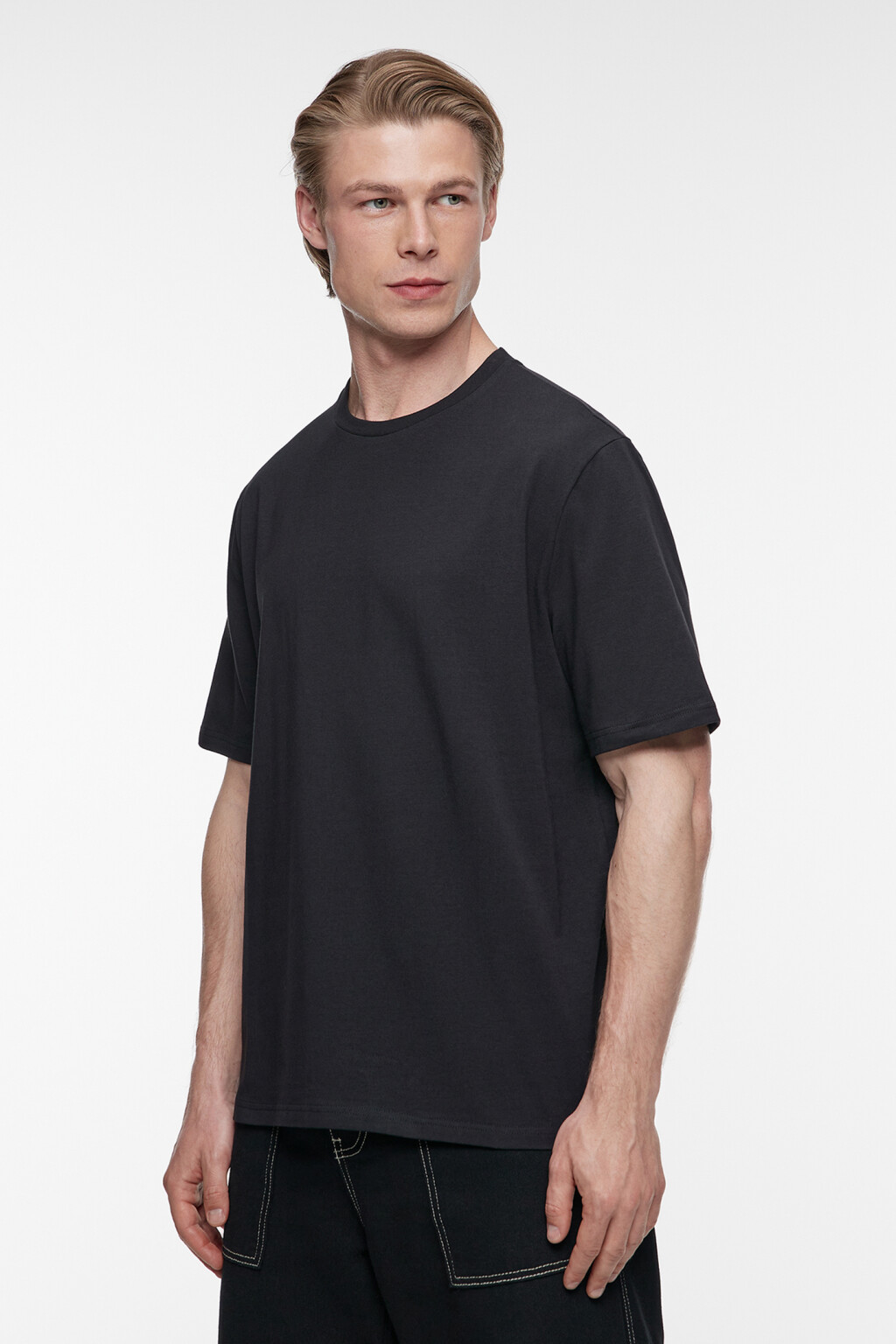 Футболка прямая хлопковая однотонная - цвет черный - 2