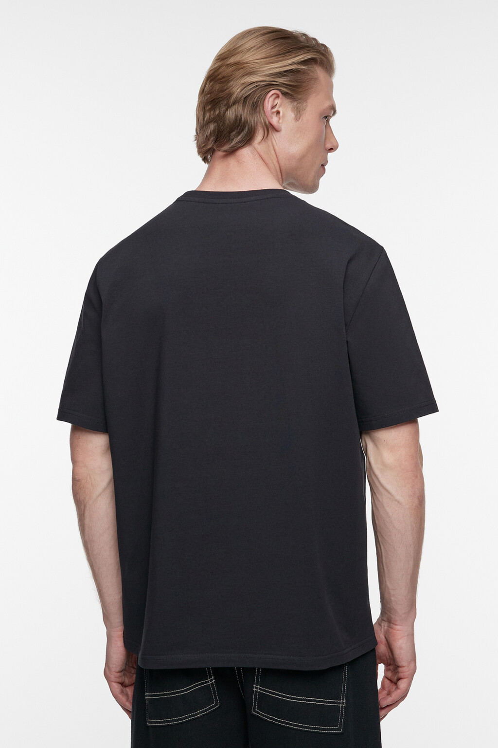 Футболка прямая хлопковая однотонная - цвет черный - 3