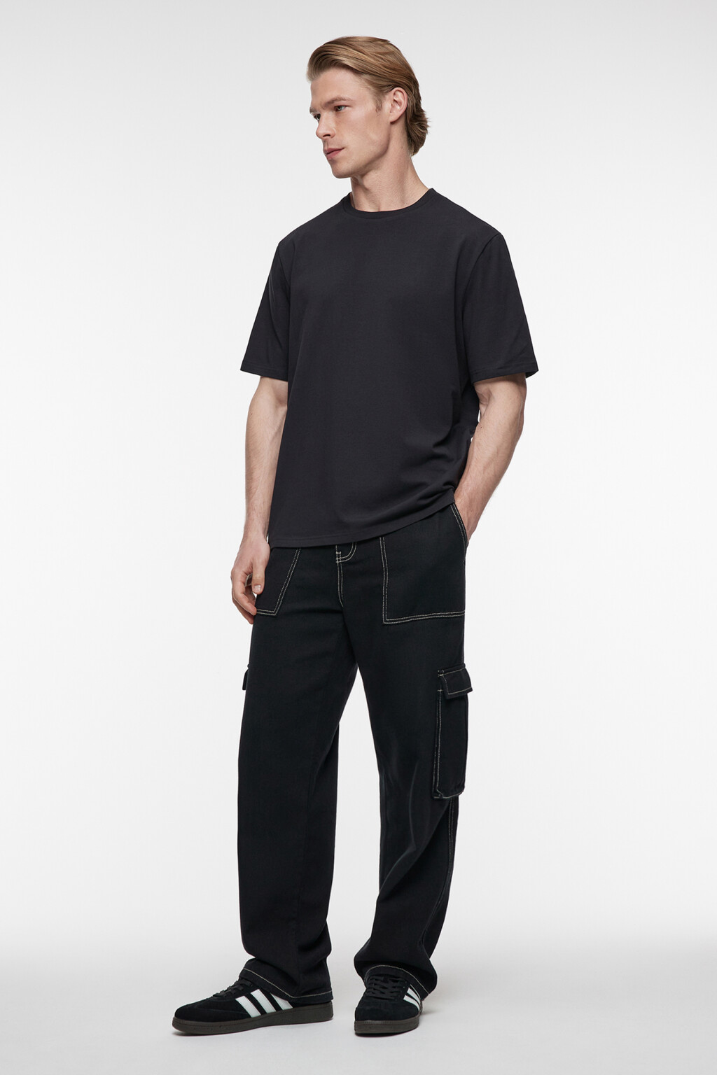 Футболка прямая хлопковая однотонная - цвет черный - 4