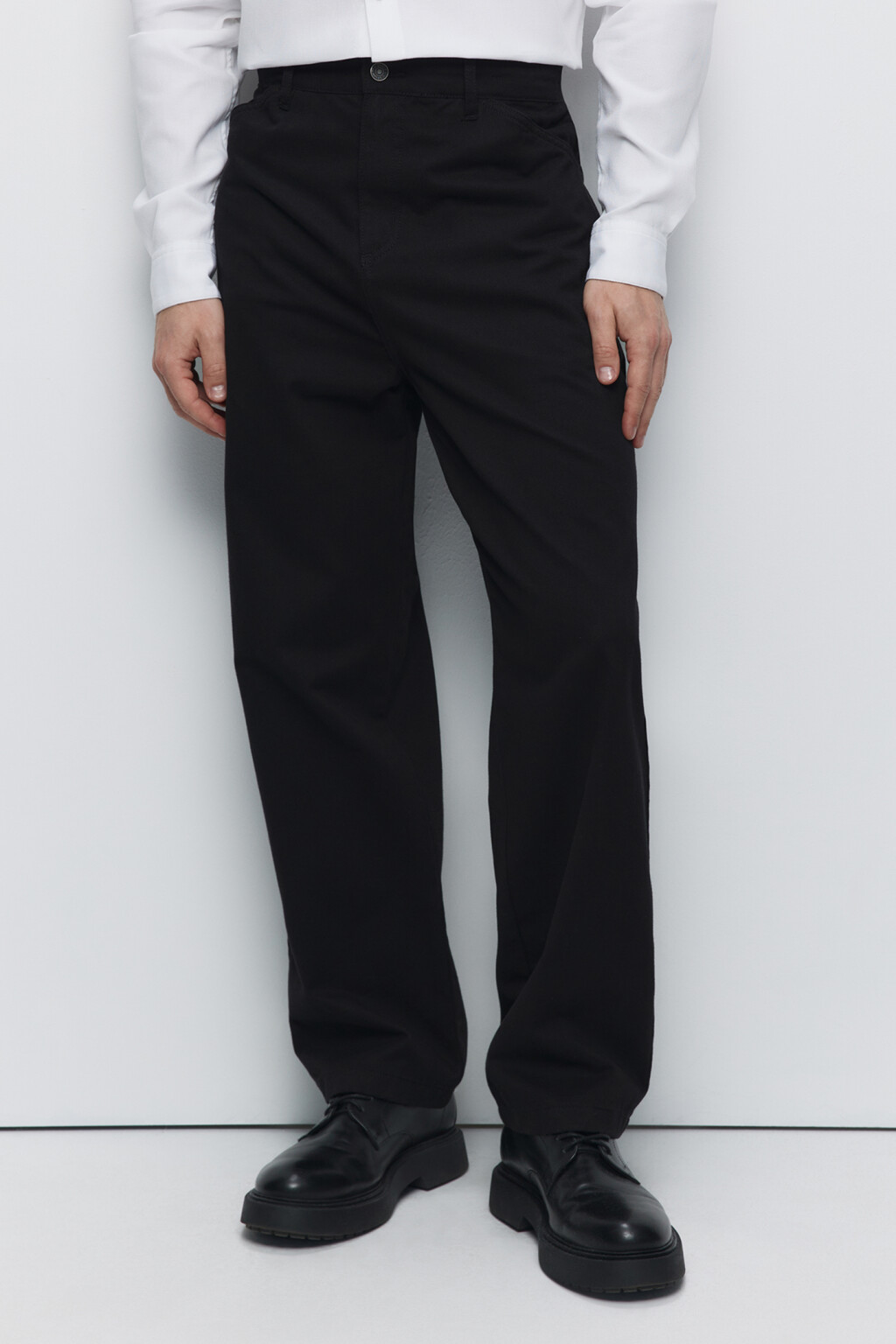 Брюки прямые хлопковые со средней посадкой - цвет черный - 2