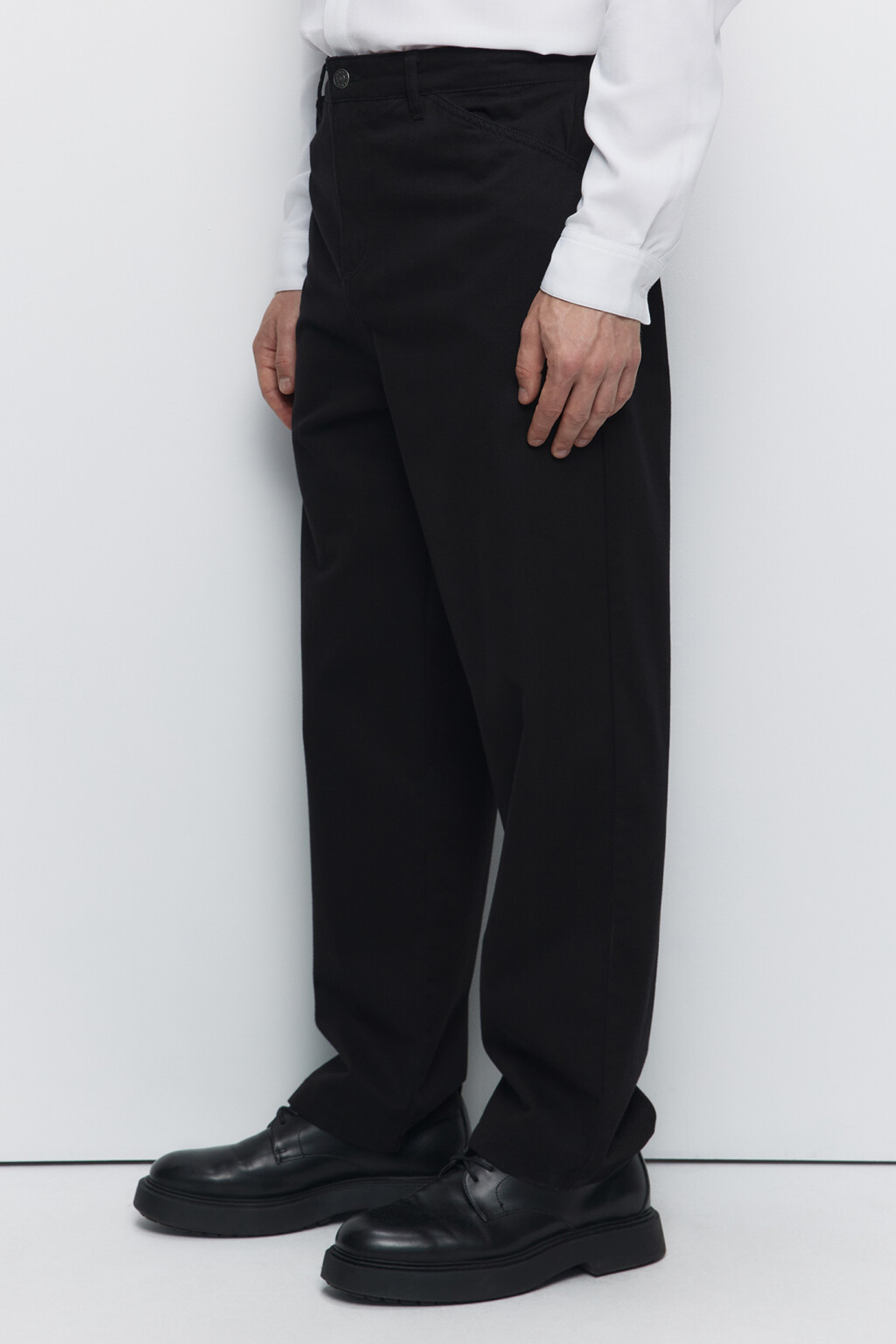 Брюки прямые хлопковые со средней посадкой - цвет черный - 1