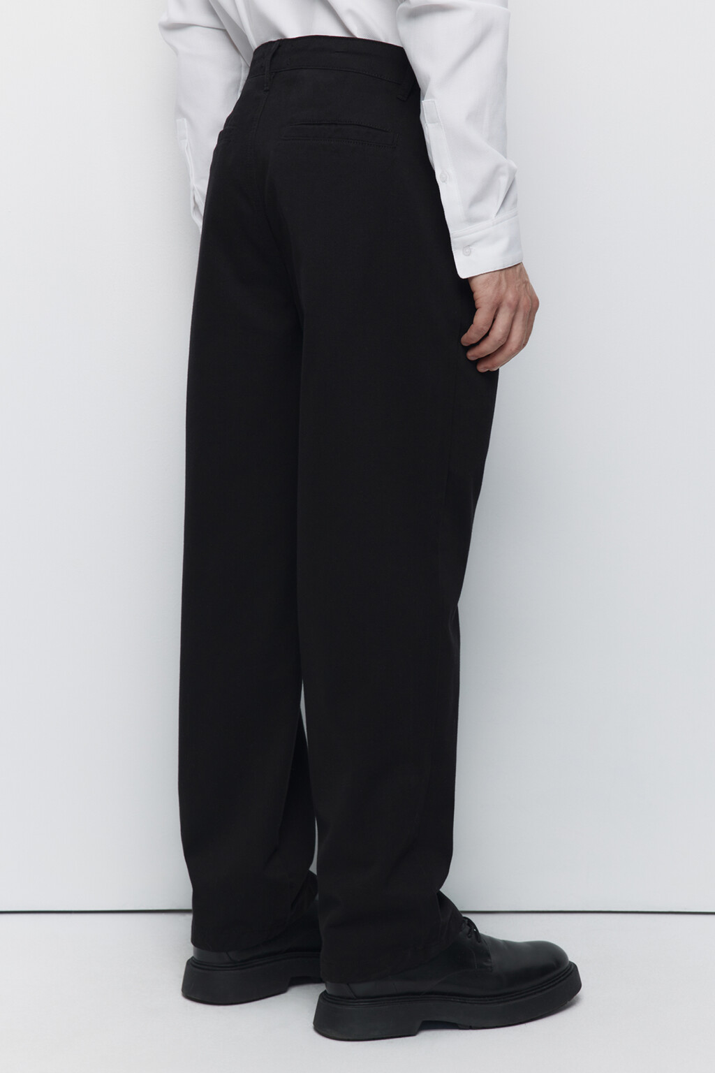Брюки прямые хлопковые со средней посадкой - цвет черный - 3