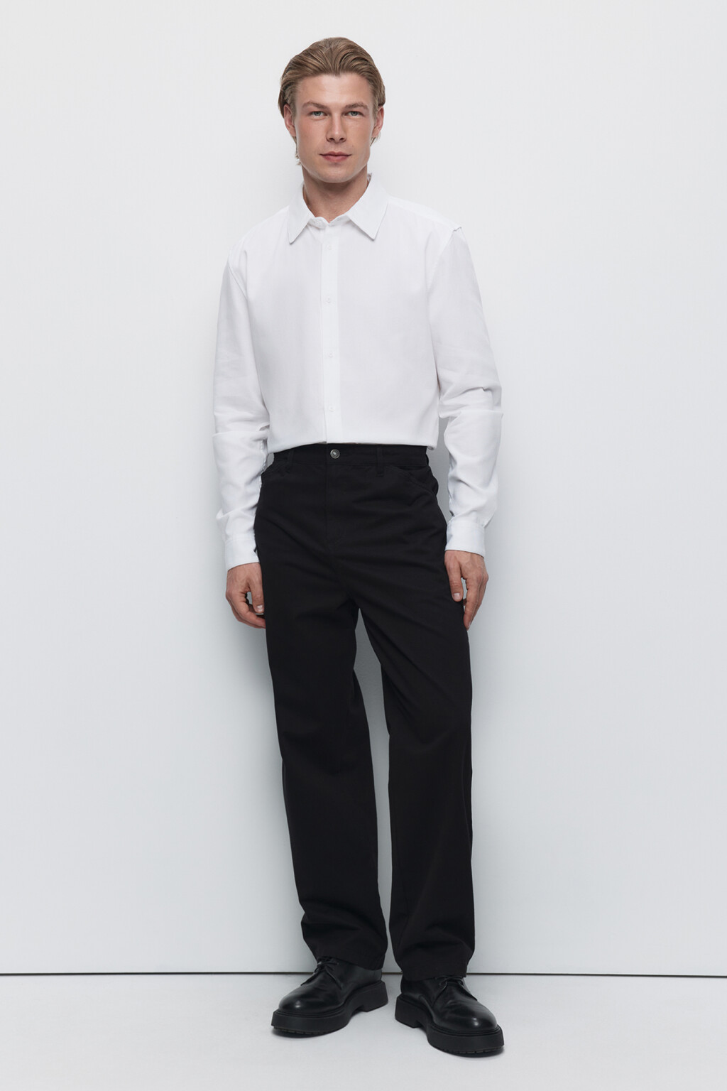 Брюки прямые хлопковые со средней посадкой - цвет черный - 4