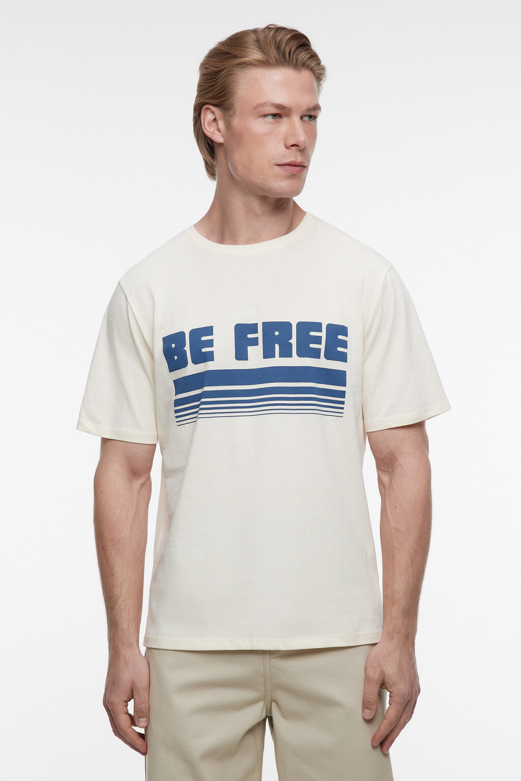 Футболка прямая хлопковая с принтом в стиле ретро - цвет бежевый - 2