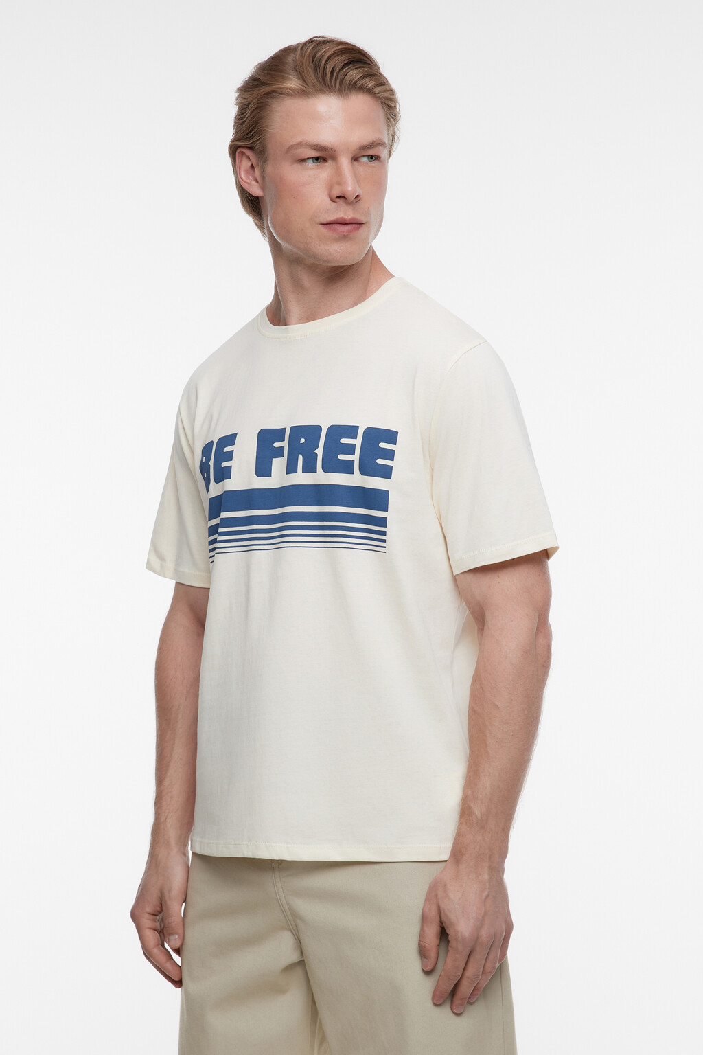 Футболка прямая хлопковая с принтом в стиле ретро - цвет бежевый - 3