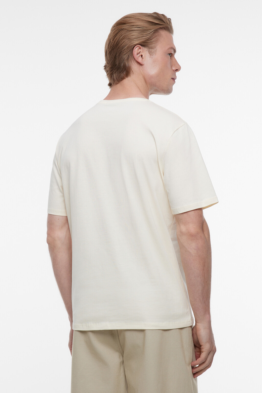 Футболка прямая хлопковая с принтом в стиле ретро - цвет бежевый - 4