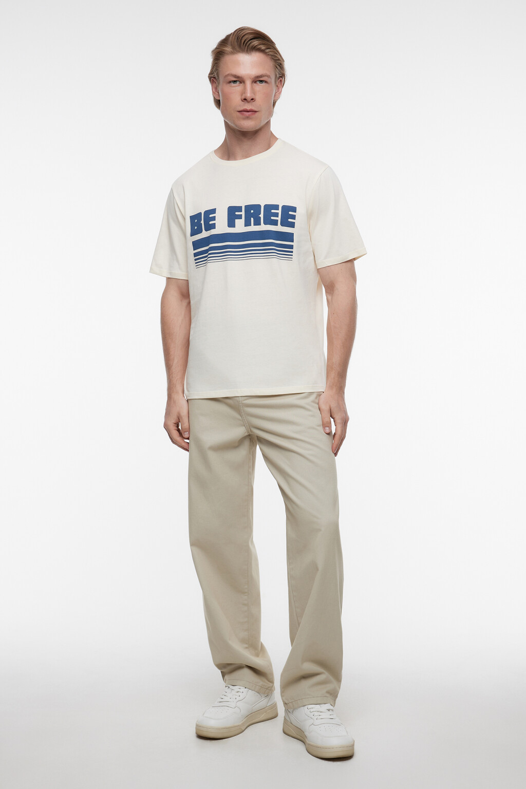 Футболка прямая хлопковая с принтом в стиле ретро - цвет бежевый - 5