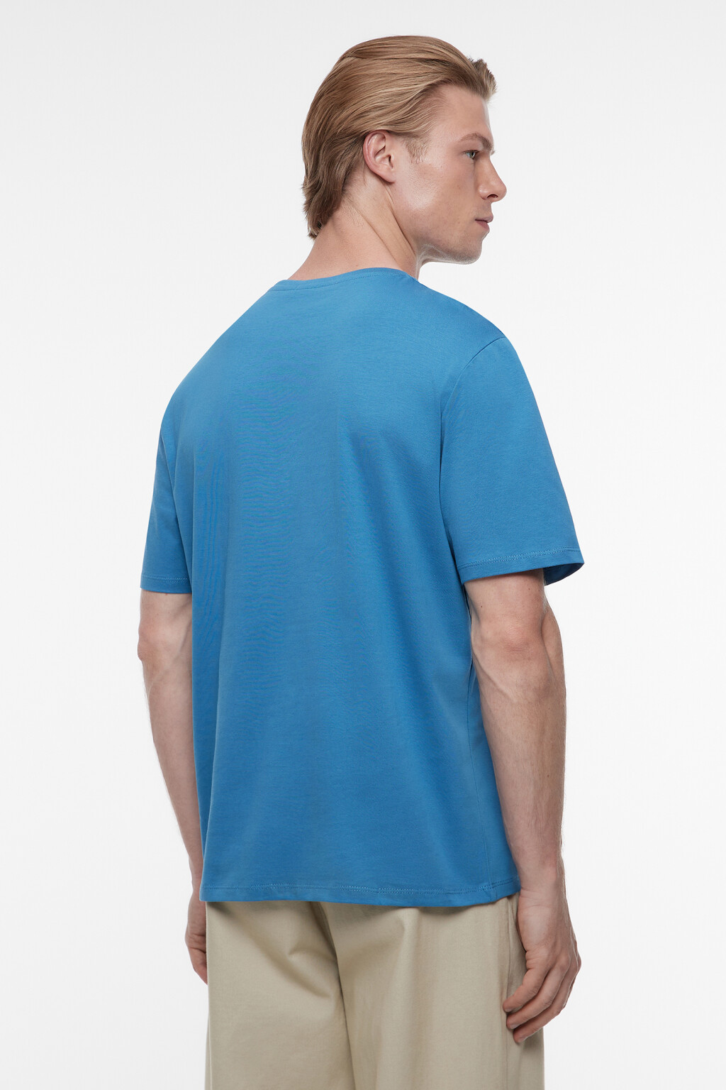 Футболка прямая хлопковая с принтом в стиле ретро - цвет синий - 5