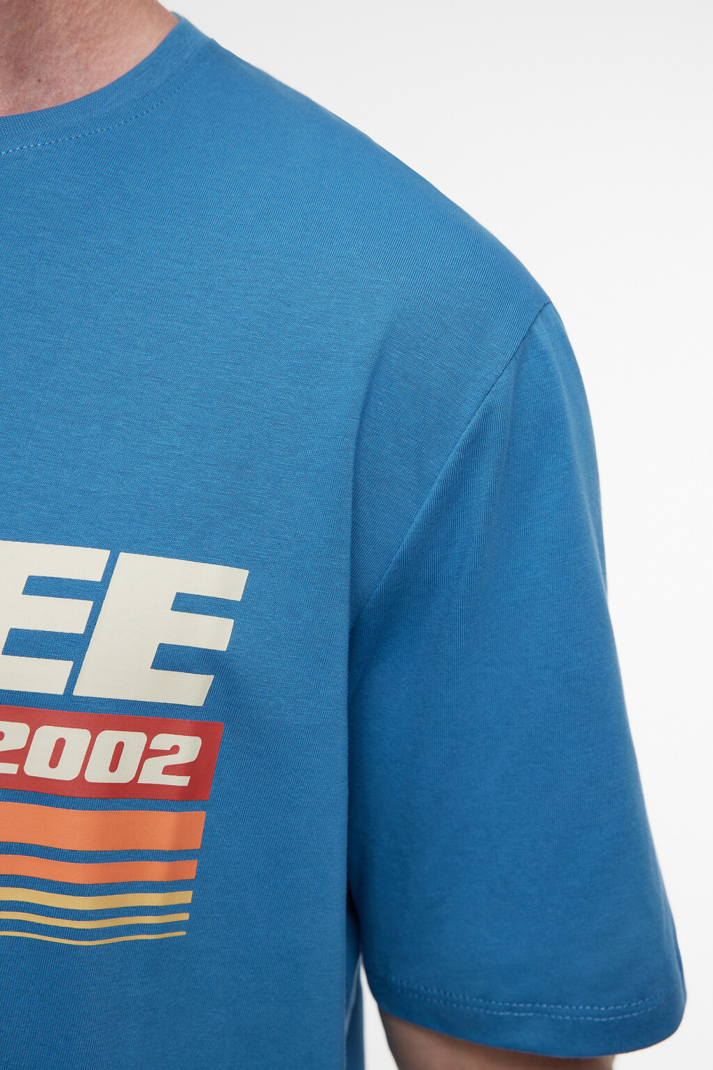Футболка прямая хлопковая с принтом в стиле ретро - цвет синий - 6