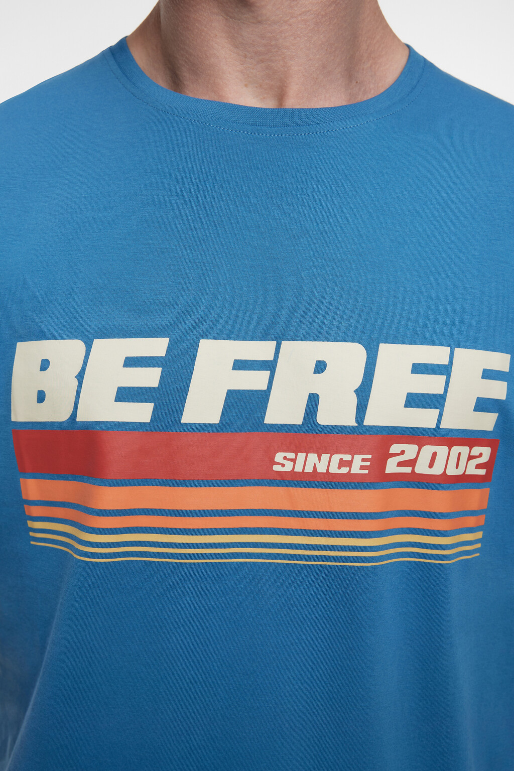 Футболка прямая хлопковая с принтом в стиле ретро - цвет синий - 7