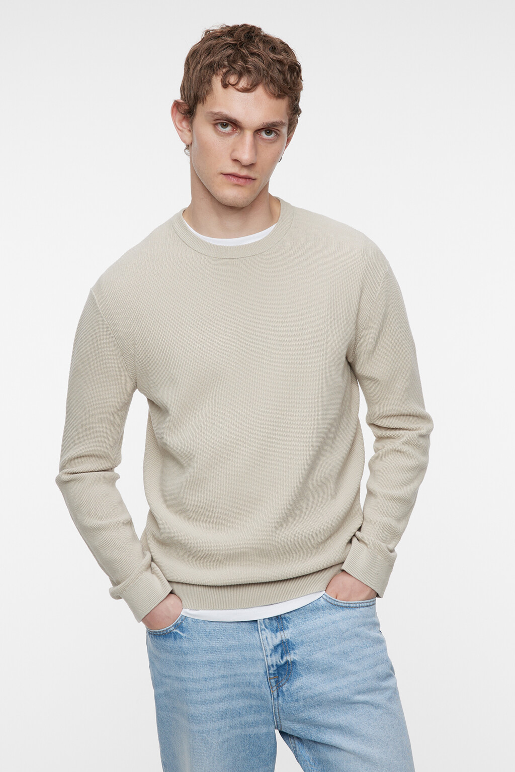 Джемпер oversize хлопковый тонкой вязки - цвет бежевый - 2