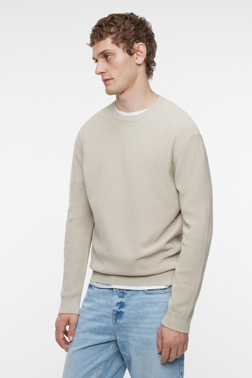 Джемпер oversize хлопковый тонкой вязки - цвет бежевый - 3