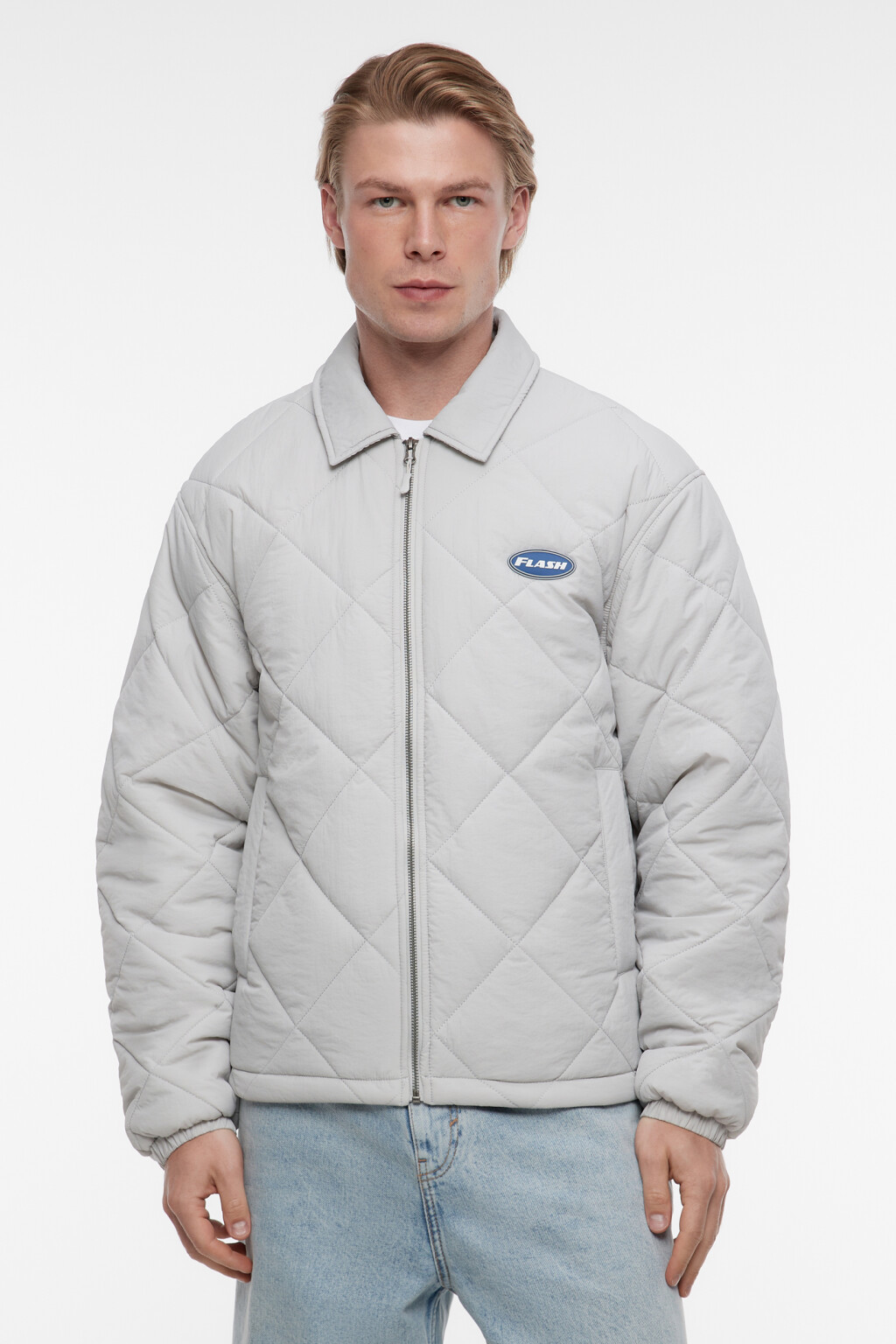 Куртка стеганая утепленная с отложным воротником - цвет серый - 2