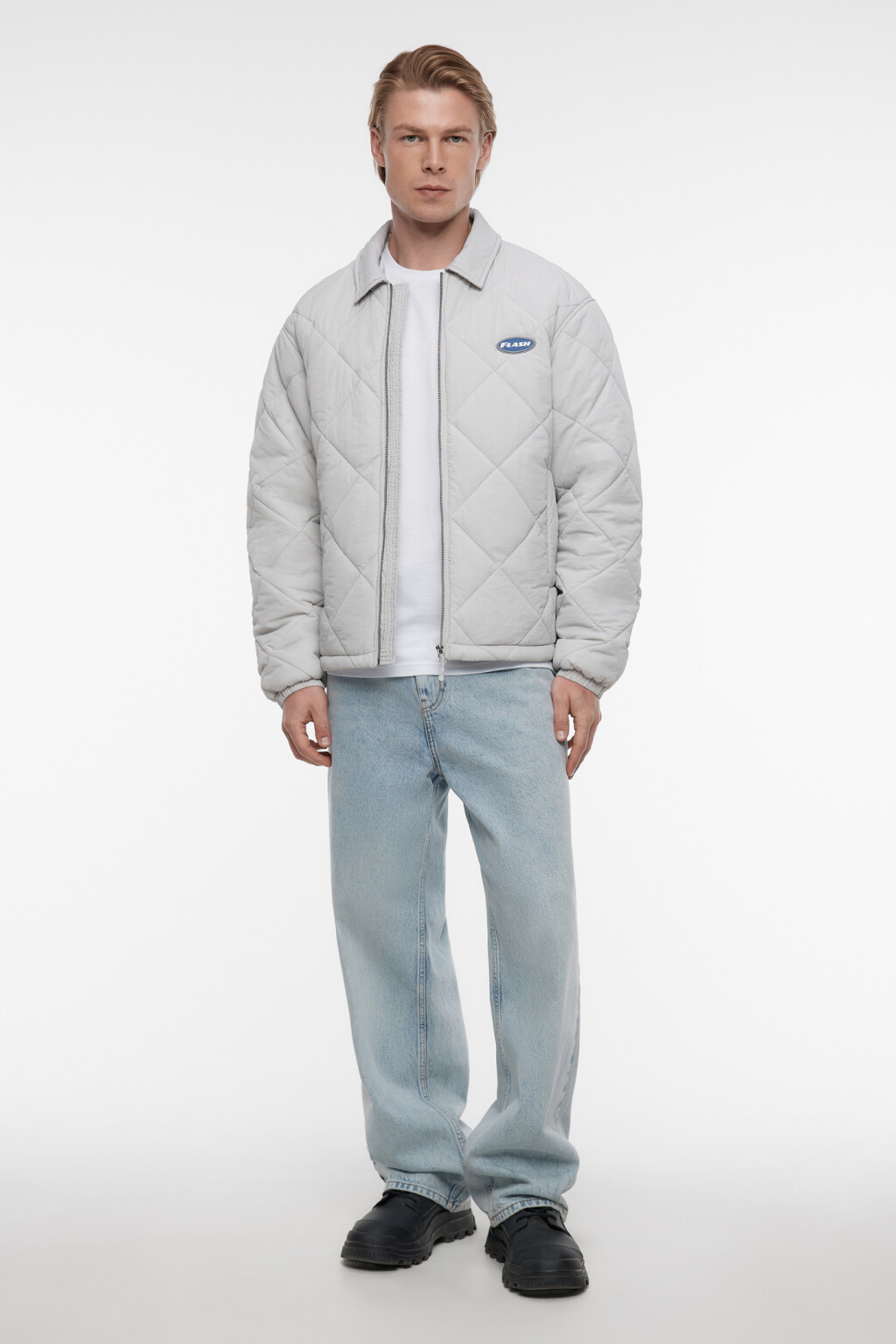 Куртка стеганая утепленная с отложным воротником - цвет серый - 1