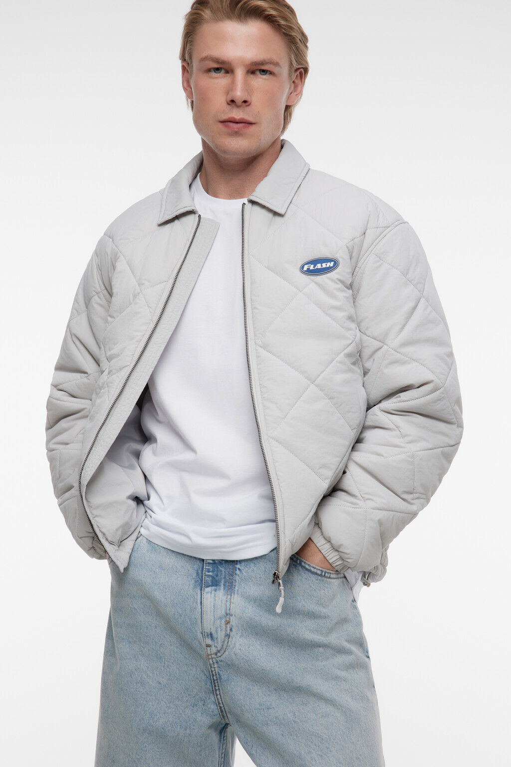Куртка стеганая утепленная с отложным воротником - цвет серый - 8