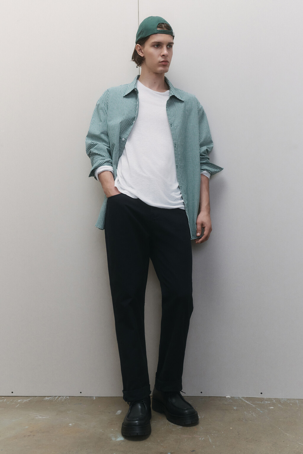 Рубашка свободного кроя хлопковая в мелкую клетку - цвет зеленый - 9