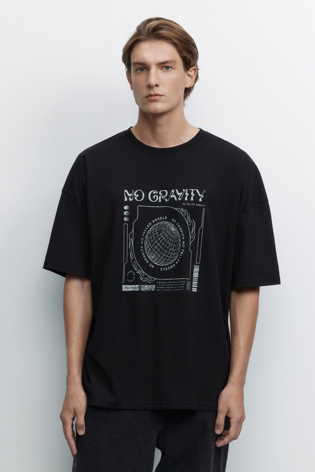 Футболка oversize хлопковая с принтом и надписями - цвет черный - 2