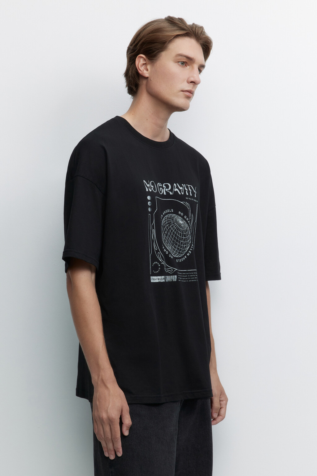 Футболка oversize хлопковая с принтом и надписями - цвет черный - 3