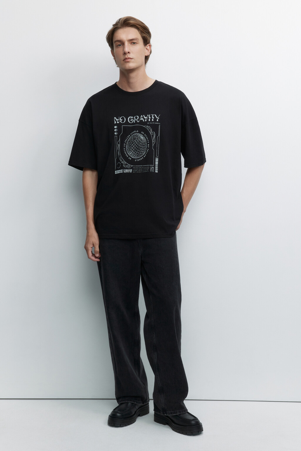 Футболка oversize хлопковая с принтом и надписями - цвет черный - 5